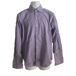 T.M. Lewin Superior 140's Cotton Blue Red White Micro Plaid Dress Shirt 15.5  33